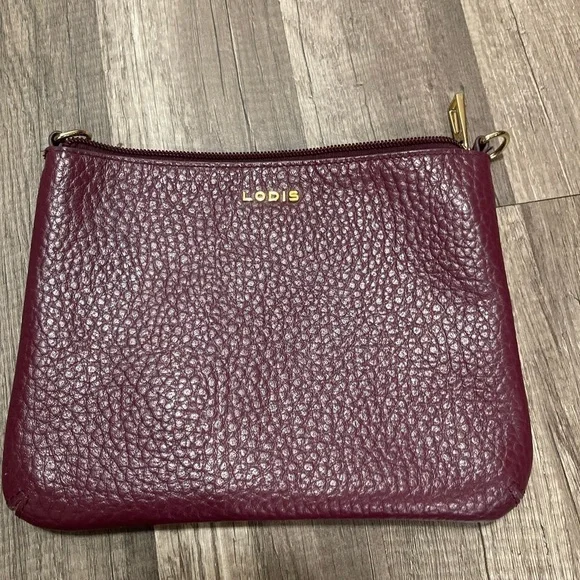 LODIS designer red burgundy wine pebbled leather designer pouch Lagenlook Classy - Picture 1 of 7